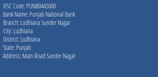 Punjab National Bank Ludhiana Sunder Nagar Branch IFSC Code