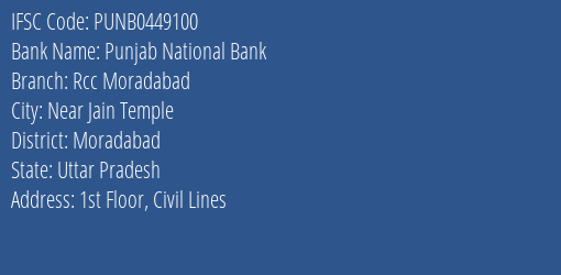Punjab National Bank Rcc Moradabad Branch Moradabad IFSC Code PUNB0449100