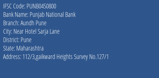 Punjab National Bank Aundh Pune Branch Pune IFSC Code PUNB0450800