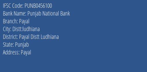 Punjab National Bank Payal Branch IFSC Code