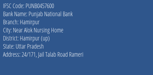 Punjab National Bank Hamirpur Branch Hamirpur Up IFSC Code PUNB0457600