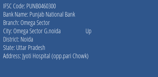 Punjab National Bank Omega Sector Branch Noida IFSC Code PUNB0460300