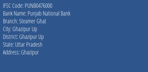 Punjab National Bank Steamer Ghat Branch Ghazipur Up IFSC Code PUNB0476000