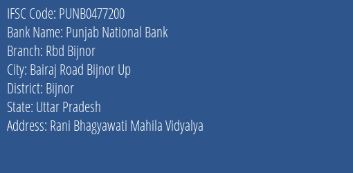 Punjab National Bank Rbd Bijnor Branch Bijnor IFSC Code PUNB0477200