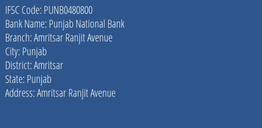 Punjab National Bank Amritsar Ranjit Avenue Branch IFSC Code
