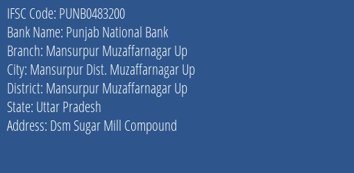 Punjab National Bank Mansurpur Muzaffarnagar Up Branch Mansurpur Muzaffarnagar Up IFSC Code PUNB0483200