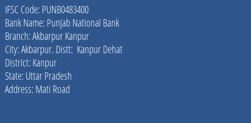 Punjab National Bank Akbarpur Kanpur Branch Kanpur IFSC Code PUNB0483400