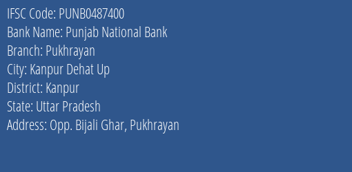 Punjab National Bank Pukhrayan Branch, Branch Code 487400 & IFSC Code PUNB0487400