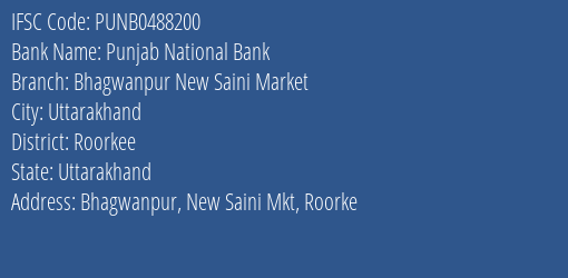 Punjab National Bank Bhagwanpur New Saini Market Branch Roorkee IFSC Code PUNB0488200
