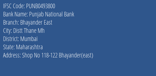Punjab National Bank Bhayander East Branch IFSC Code