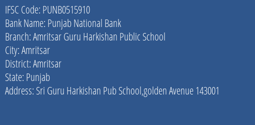 Punjab National Bank Amritsar Guru Harkishan Public School Branch IFSC Code
