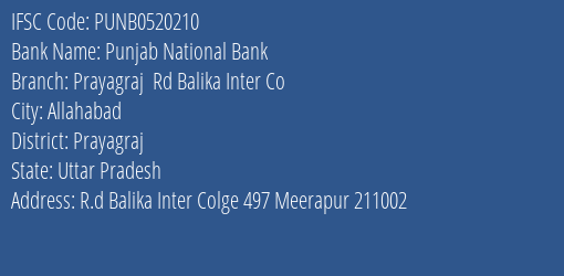 Punjab National Bank Prayagraj Rd Balika Inter Co Branch Prayagraj IFSC Code PUNB0520210