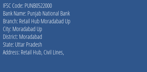 Punjab National Bank Retail Hub Moradabad Up Branch Moradabad IFSC Code PUNB0522000