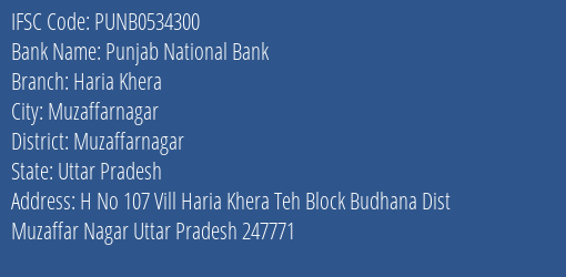 Punjab National Bank Haria Khera Branch Muzaffarnagar IFSC Code PUNB0534300