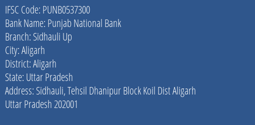 Punjab National Bank Sidhauli Up Branch Aligarh IFSC Code PUNB0537300