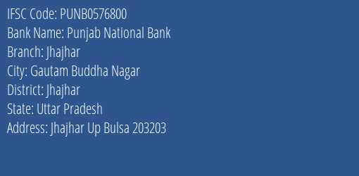 Punjab National Bank Jhajhar Branch Jhajhar IFSC Code PUNB0576800