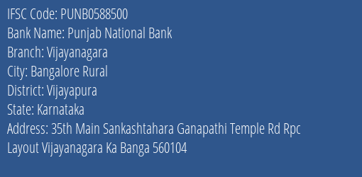Punjab National Bank Vijayanagara Branch Vijayapura IFSC Code PUNB0588500