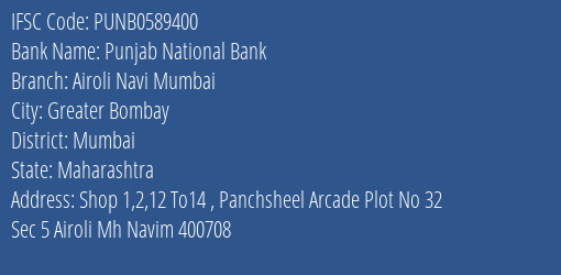 Punjab National Bank Airoli Navi Mumbai Branch IFSC Code