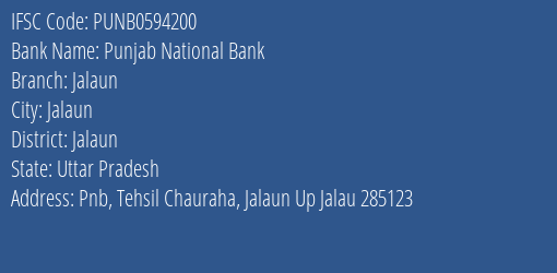 Punjab National Bank Jalaun Branch Jalaun IFSC Code PUNB0594200
