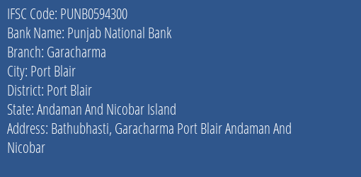 Punjab National Bank Garacharma Branch Port Blair IFSC Code PUNB0594300