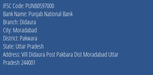 Punjab National Bank Didaura Branch Pakwara IFSC Code PUNB0597000
