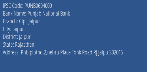 Punjab National Bank Clpc Jaipur Branch IFSC Code