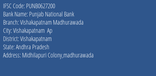 Punjab National Bank Vishakapatnam Madhurawada Branch, Branch Code 627200 & IFSC Code PUNB0627200