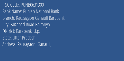 Punjab National Bank Rauzagaon Ganauli Barabanki Branch Barabanki U.p. IFSC Code PUNB0631300