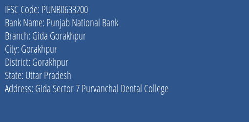 IFSC Code punb0633200 of Punjab National Bank Gida Gorakhpur Branch