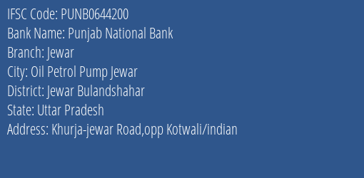 Punjab National Bank Jewar Branch, Branch Code 644200 & IFSC Code Punb0644200