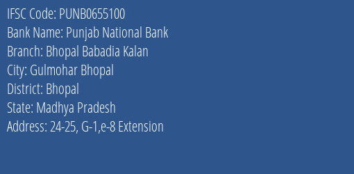 Punjab National Bank Bhopal Babadia Kalan Branch IFSC Code
