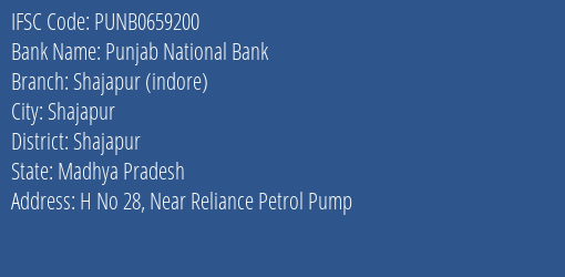 Punjab National Bank Shajapur Indore Branch Shajapur IFSC Code PUNB0659200