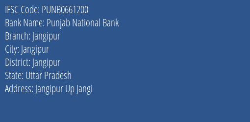 Punjab National Bank Jangipur Branch, Branch Code 661200 & IFSC Code Punb0661200