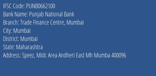 Punjab National Bank Trade Finance Centre Mumbai Branch IFSC Code