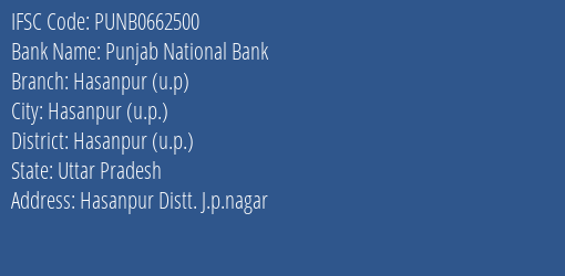 Punjab National Bank Hasanpur U.p Branch Hasanpur U.p. IFSC Code PUNB0662500