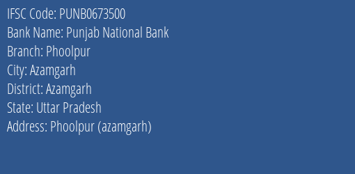 Punjab National Bank Phoolpur Branch Azamgarh IFSC Code PUNB0673500