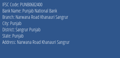 Punjab National Bank Narwana Road Khanauri Sangrur Branch Sangrur Punjab IFSC Code PUNB0682400