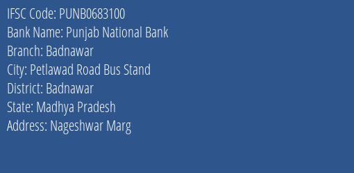 Punjab National Bank Badnawar Branch Badnawar IFSC Code PUNB0683100