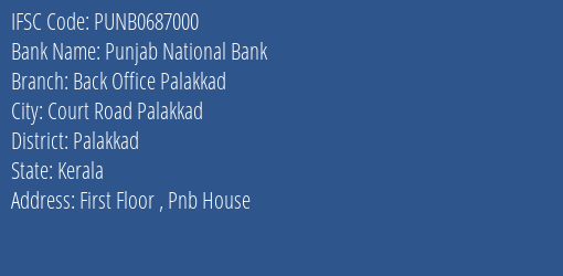 Punjab National Bank Back Office Palakkad Branch Palakkad IFSC Code PUNB0687000