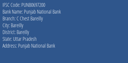 Punjab National Bank C Chest Bareilly Branch Bareilly IFSC Code PUNB0697200
