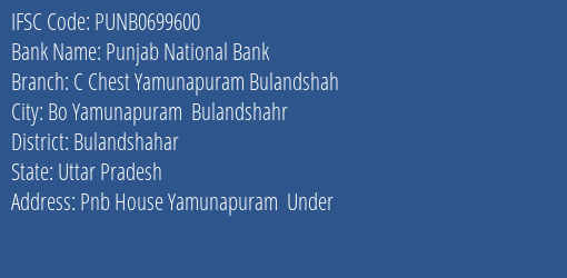 Punjab National Bank C Chest Yamunapuram Bulandshah Branch Bulandshahar IFSC Code PUNB0699600