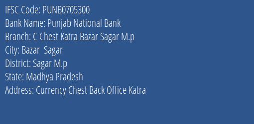 Punjab National Bank C Chest Katra Bazar Sagar M.p Branch Sagar M.p IFSC Code PUNB0705300