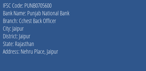 Punjab National Bank Cchest Back Officer Branch IFSC Code
