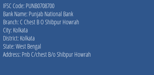 Punjab National Bank C Chest B O Shibpur Howrah Branch IFSC Code