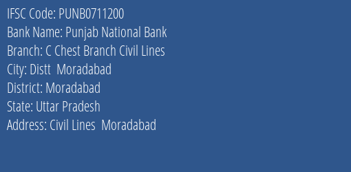 Punjab National Bank C Chest Branch Civil Lines Branch Moradabad IFSC Code PUNB0711200