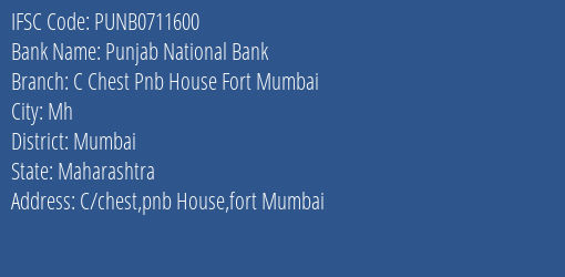 Punjab National Bank C Chest Pnb House Fort Mumbai Branch IFSC Code