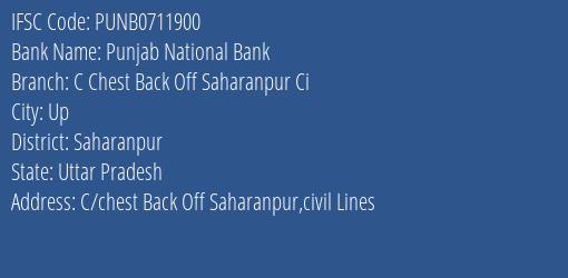 Punjab National Bank C Chest Back Off Saharanpur Ci Branch Saharanpur IFSC Code PUNB0711900
