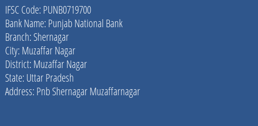 Punjab National Bank Shernagar Branch Muzaffar Nagar IFSC Code PUNB0719700