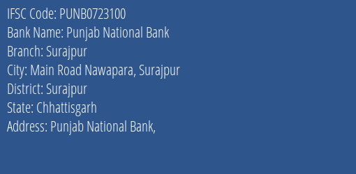 Punjab National Bank Surajpur Branch Surajpur IFSC Code PUNB0723100