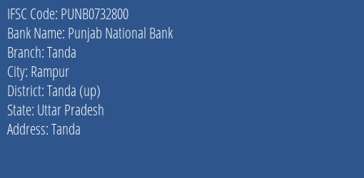 Punjab National Bank Tanda Branch, Branch Code 732800 & IFSC Code Punb0732800